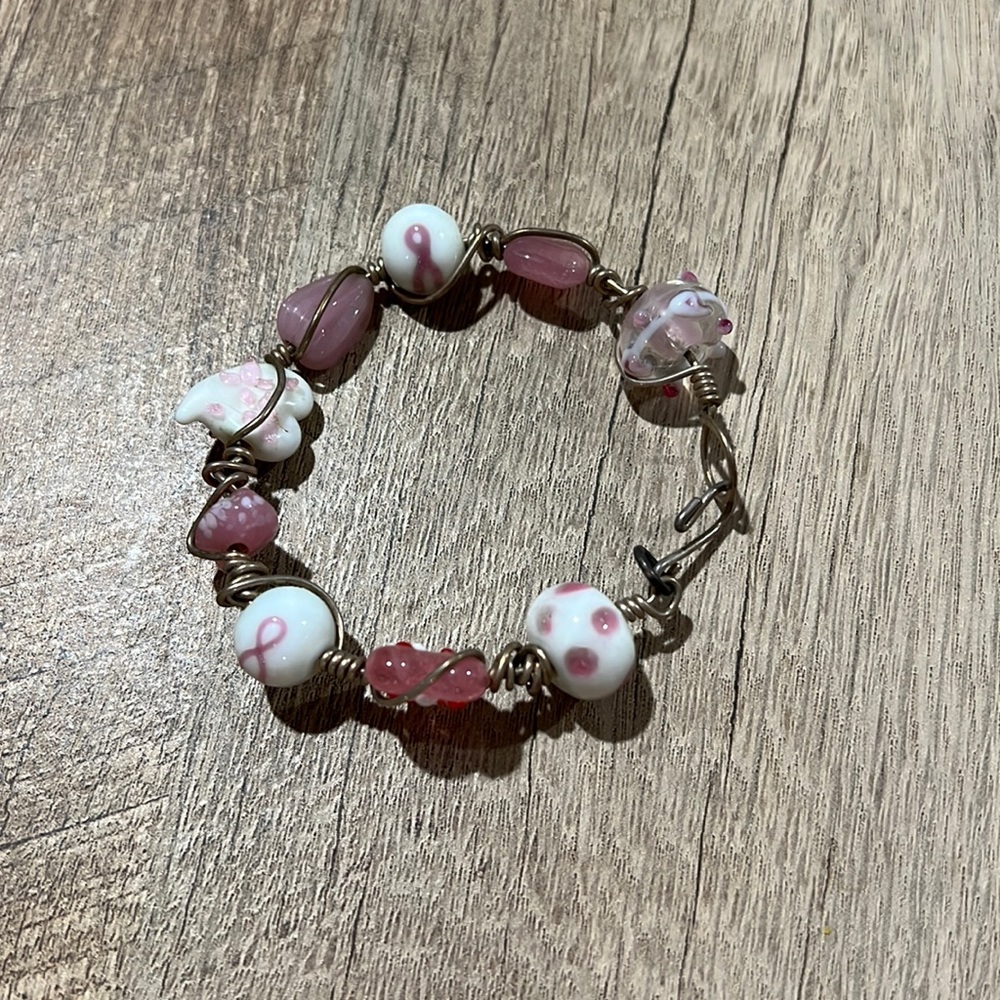 Pink beaded breast cancer bracelet